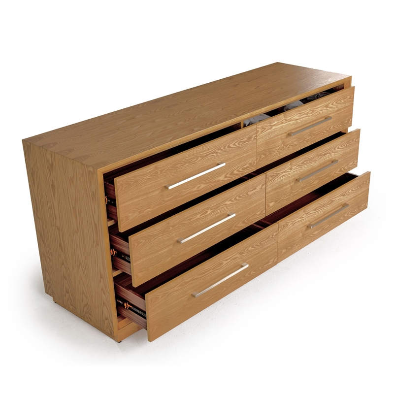 Pemberly Row Natural Finish Solid Wooden 6-Drawer Dresser