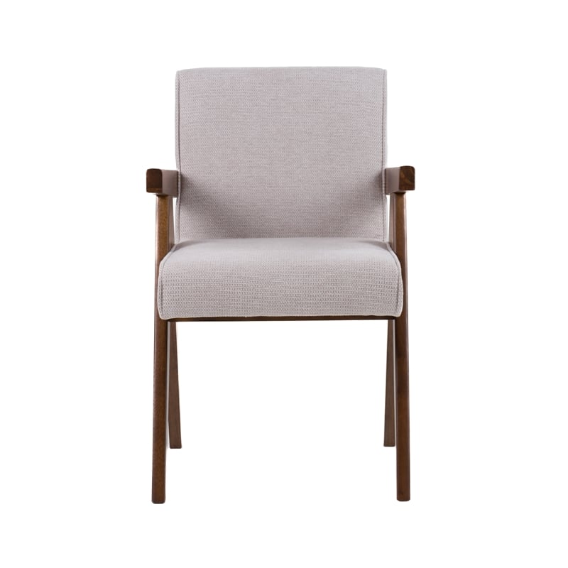 Pemberly Row Modern Beige Fabric and Walnut Dining Chair Set of 2