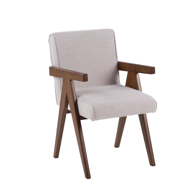Pemberly Row Modern Beige Fabric and Walnut Dining Chair Set of 2