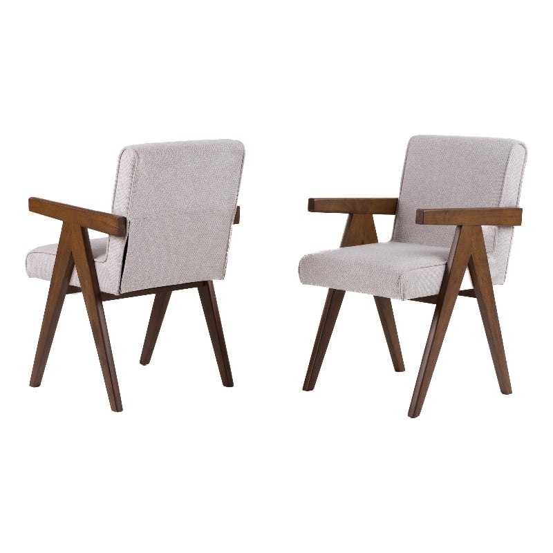 Pemberly Row Modern Beige Fabric and Walnut Dining Chair Set of 2