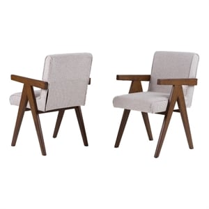 Pemberly Row Modern Beige Fabric and Walnut Dining Chair Set of 2
