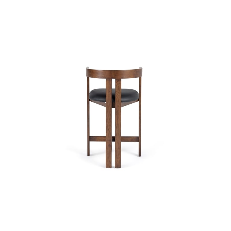 Pemberly Row Modern Black Vegan Leather and Brown Oak Counter Chair