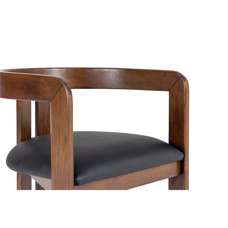 Pemberly Row Modern Black Vegan Leather and Brown Oak Counter Chair