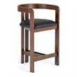 Pemberly Row Modern Black Vegan Leather and Brown Oak Counter Chair