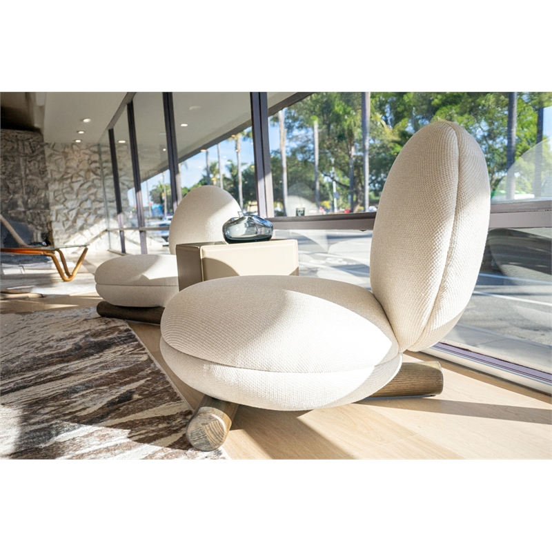 Pemberly Row Off White Fabric Accent Chair with Solid Ash Base