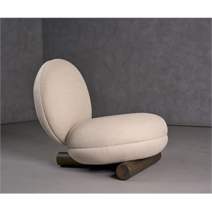 Pemberly Row Off White Fabric Accent Chair with Solid Ash Base