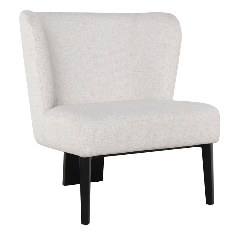 Pemberly Row Modern White Fabric Accent Chair with Black Metal Legs