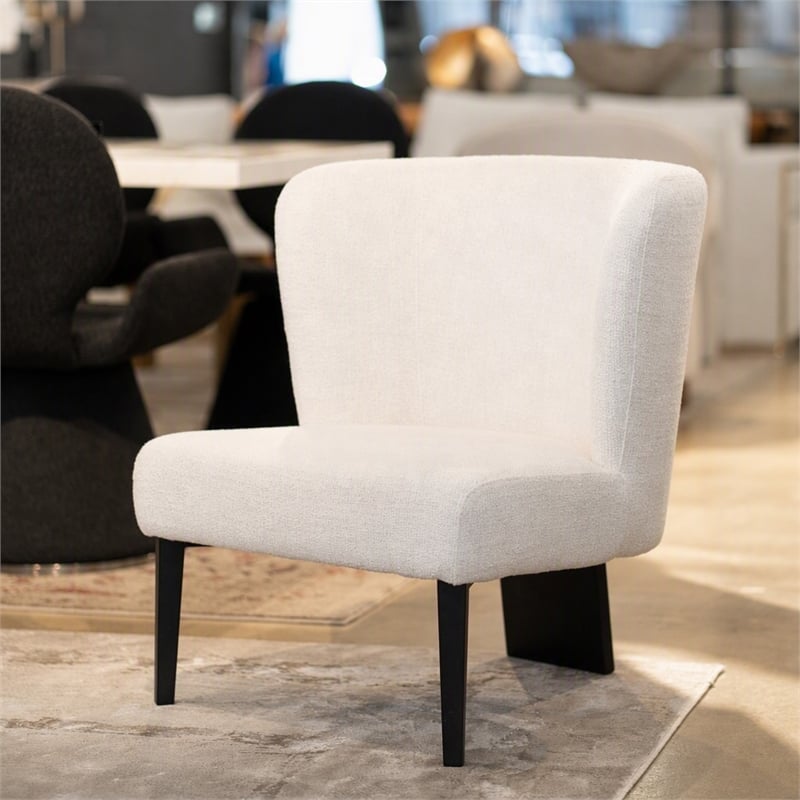 Pemberly Row Modern White Fabric Accent Chair with Black Metal Legs