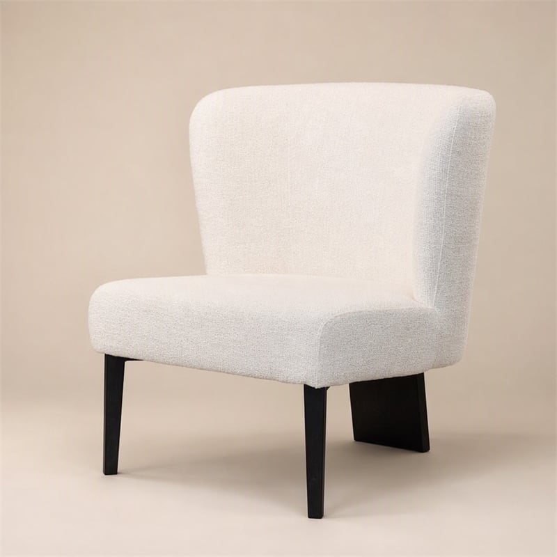 Pemberly Row Modern White Fabric Accent Chair with Black Metal Legs