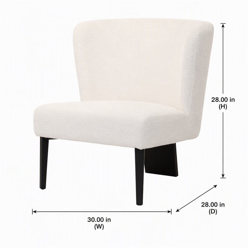 Pemberly Row Modern White Fabric Accent Chair with Black Metal Legs