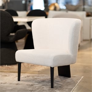Pemberly Row Modern White Fabric Accent Chair with Black Metal Legs