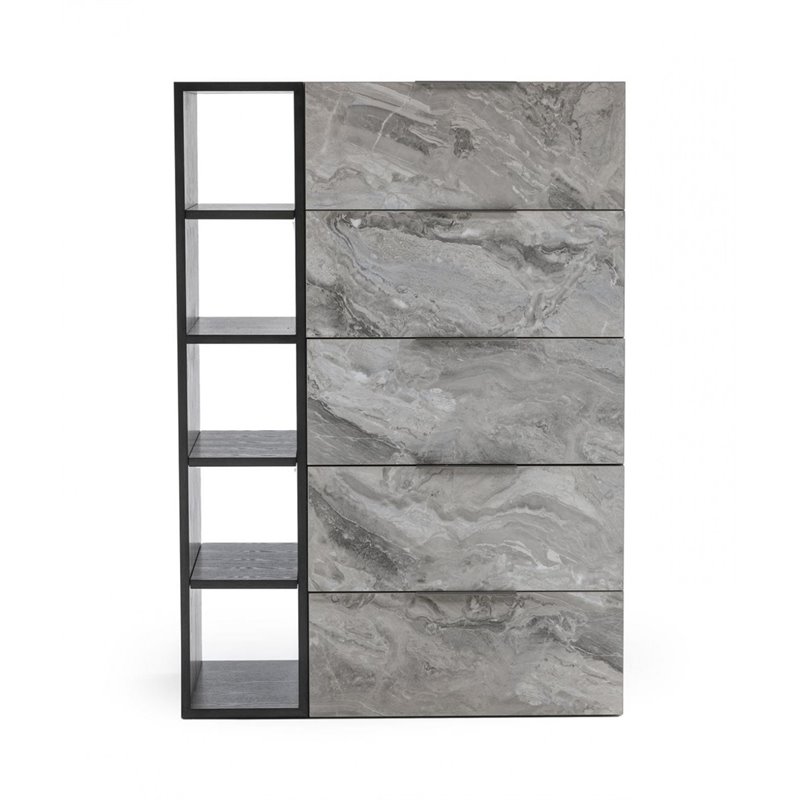 Pemberly Row Modern MDF Faux Marble Bedroom Chest in Gray Wash Finish