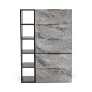 Pemberly Row Modern MDF Faux Marble Bedroom Chest in Gray Wash Finish