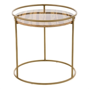 Pemberly Row Round Faux Marble End Table with Gold Stainless Steel Frame