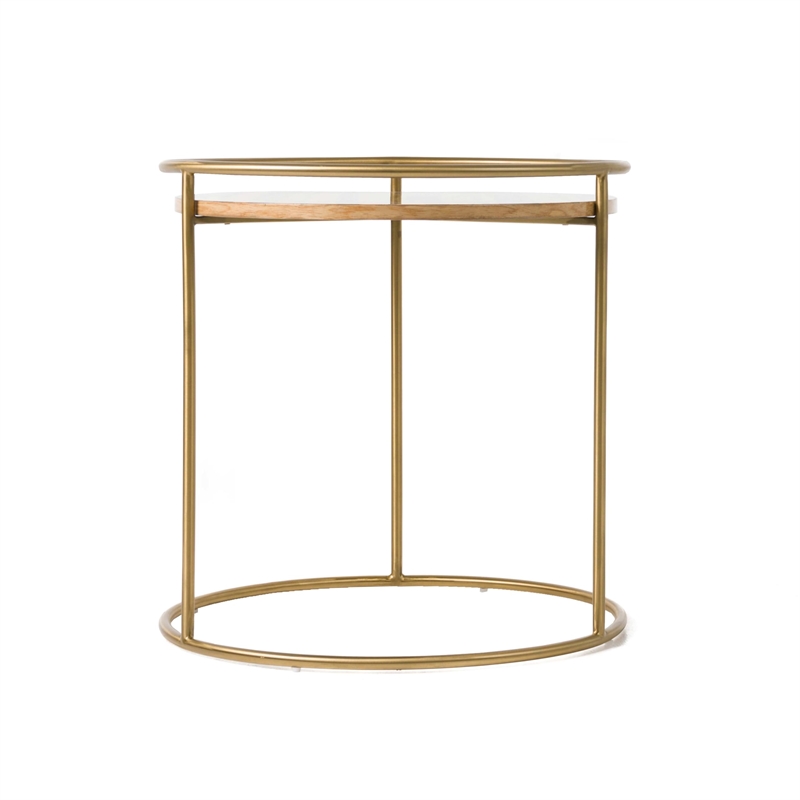 Pemberly Row Round Faux Marble End Table with Gold Stainless Steel Frame