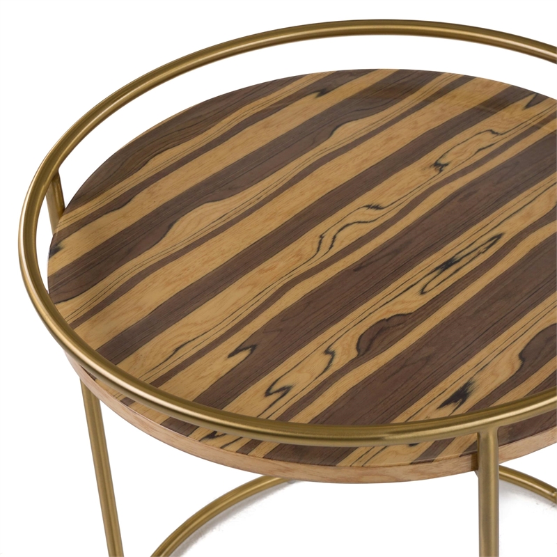 Pemberly Row Round Faux Marble End Table with Gold Stainless Steel Frame