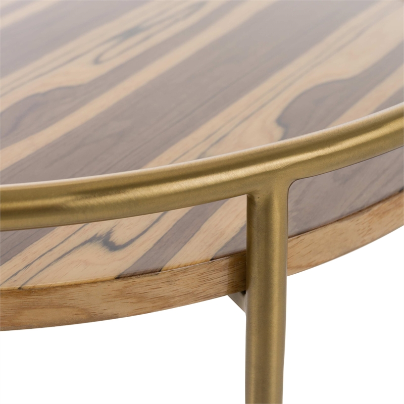 Pemberly Row Round Faux Marble End Table with Gold Stainless Steel Frame