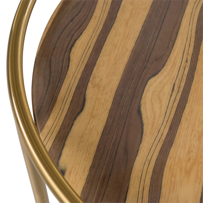 Pemberly Row Round Faux Marble End Table with Gold Stainless Steel Frame