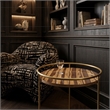 Pemberly Row Round Faux Marble End Table with Gold Stainless Steel Frame