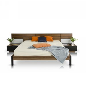Pemberly Row Modern Eastern King Bed in Wood Finish with Storage and Lighting