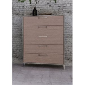 Pemberly Row 5-Drawer Chest in Faux Concrete Laminate and Oak Brown Finish