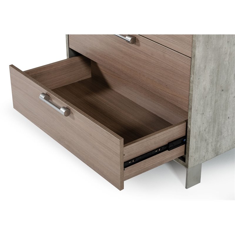 Pemberly Row 5-Drawer Chest in Faux Concrete Laminate and Oak Brown Finish