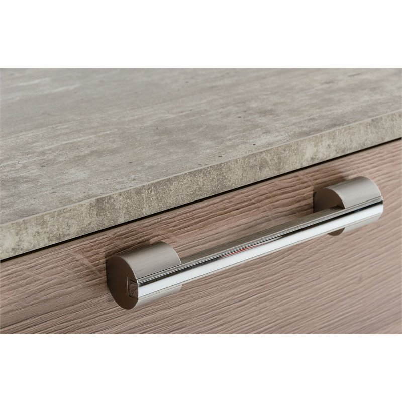 Pemberly Row 5-Drawer Chest in Faux Concrete Laminate and Oak Brown Finish