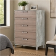 Pemberly Row 5-Drawer Chest in Faux Concrete Laminate and Oak Brown Finish