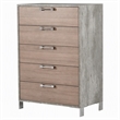 Pemberly Row 5-Drawer Chest in Faux Concrete Laminate and Oak Brown Finish