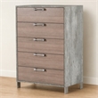 Pemberly Row 5-Drawer Chest in Faux Concrete Laminate and Oak Brown Finish