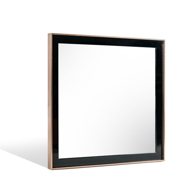 Pemberly Row Rectangular Mirror with Black Wood Frame and Rose Gold Steel