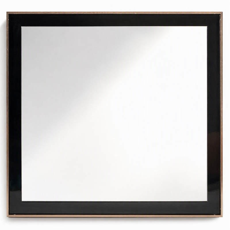 Pemberly Row Rectangular Mirror with Black Wood Frame and Rose Gold Steel