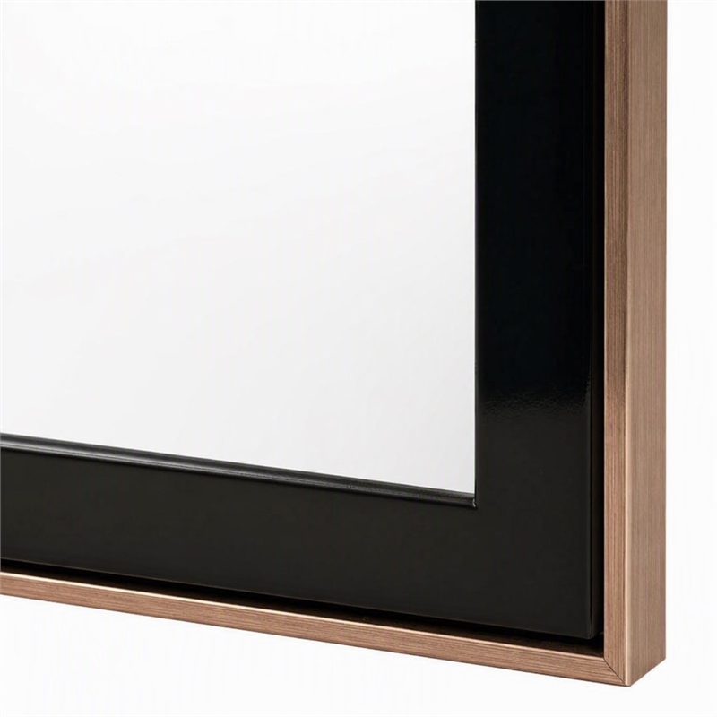 Pemberly Row Rectangular Mirror with Black Wood Frame and Rose Gold Steel