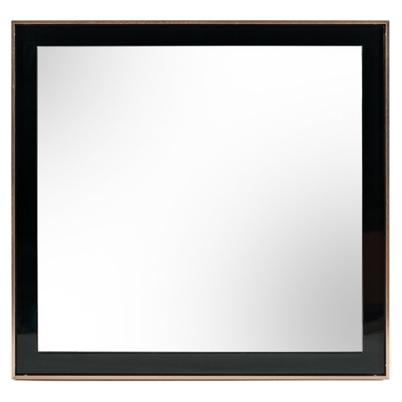 Pemberly Row Rectangular Mirror with Black Wood Frame and Rose Gold Steel