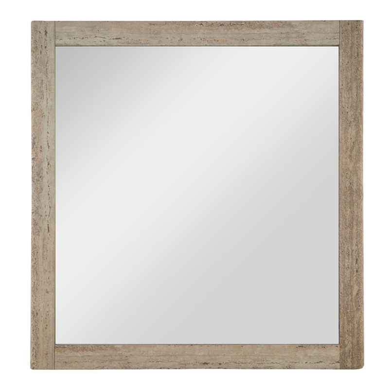 Pemberly Row Modern Faux Travertine Mirror with Wood-Based Frame
