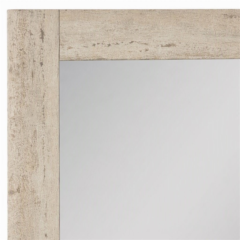 Pemberly Row Modern Faux Travertine Mirror with Wood-Based Frame