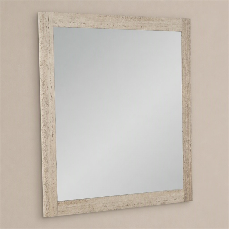 Pemberly Row Modern Faux Travertine Mirror with Wood-Based Frame
