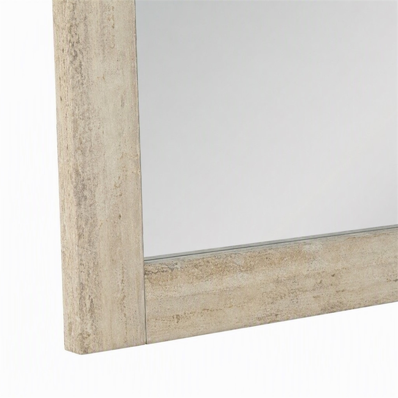 Pemberly Row Modern Faux Travertine Mirror with Wood-Based Frame