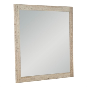 Pemberly Row Modern Faux Travertine Mirror with Wood-Based Frame