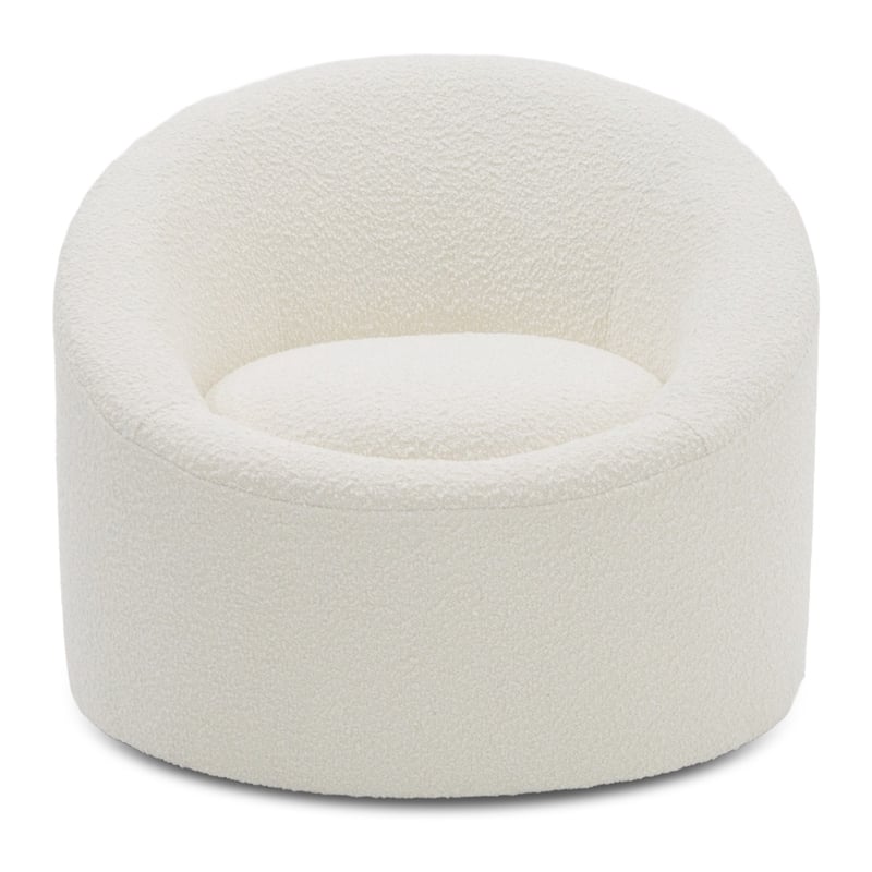 Pemberly Row Glam Polyester Swivel Accent Chair in White with Foam Seat