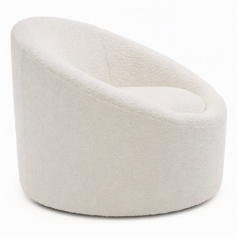 Pemberly Row Glam Polyester Swivel Accent Chair in White with Foam Seat