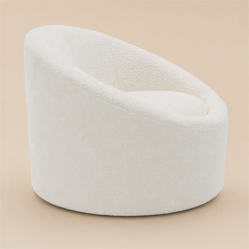 Pemberly Row Glam Polyester Swivel Accent Chair in White with Foam Seat