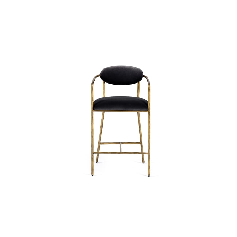 Pemberly Row Modern Counter Chair in Grey Velvet with Brass Frame
