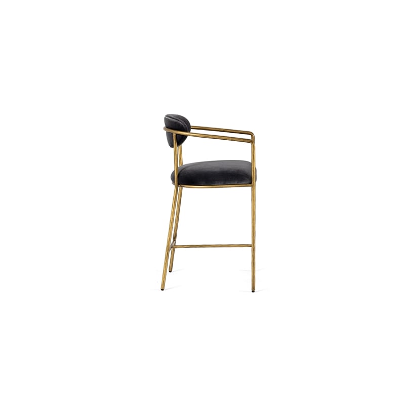 Pemberly Row Modern Counter Chair in Grey Velvet with Brass Frame