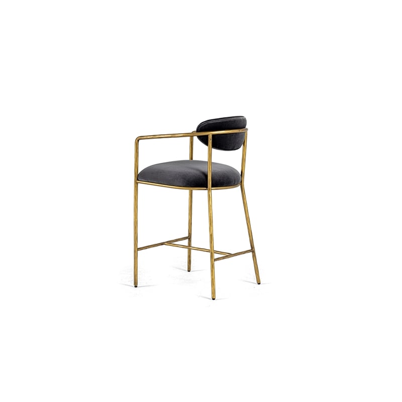 Pemberly Row Modern Counter Chair in Grey Velvet with Brass Frame