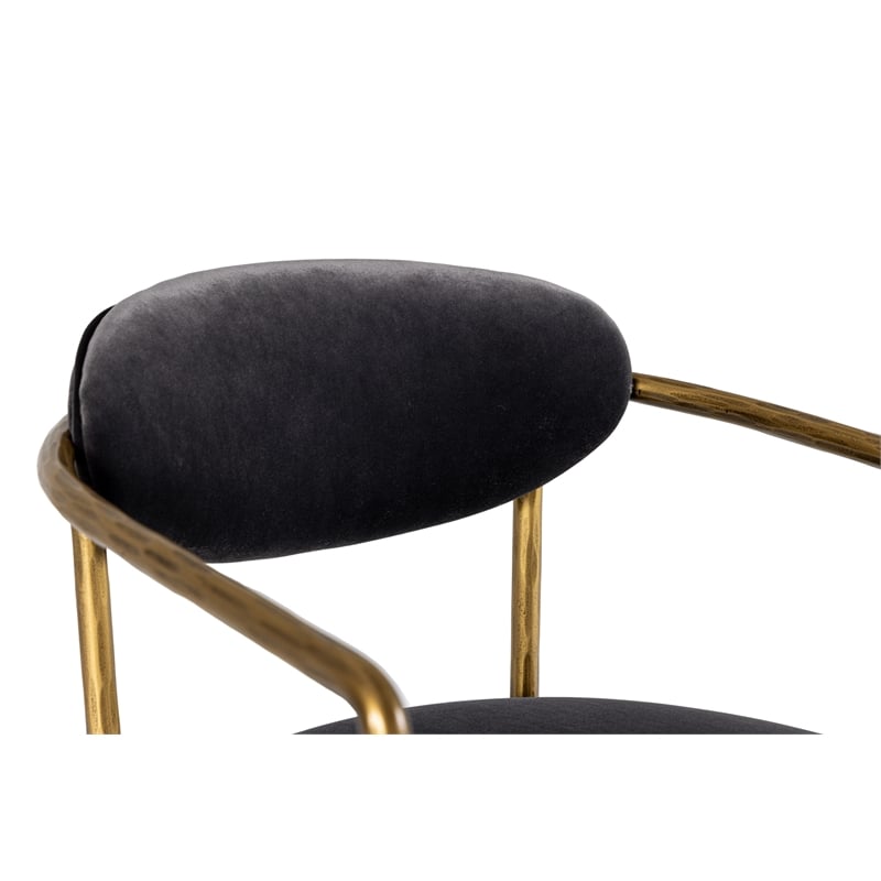 Pemberly Row Modern Counter Chair in Grey Velvet with Brass Frame
