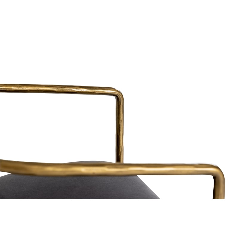 Pemberly Row Modern Counter Chair in Grey Velvet with Brass Frame