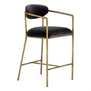 Pemberly Row Modern Counter Chair in Grey Velvet with Brass Frame