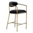 Pemberly Row Modern Counter Chair in Grey Velvet with Brass Frame