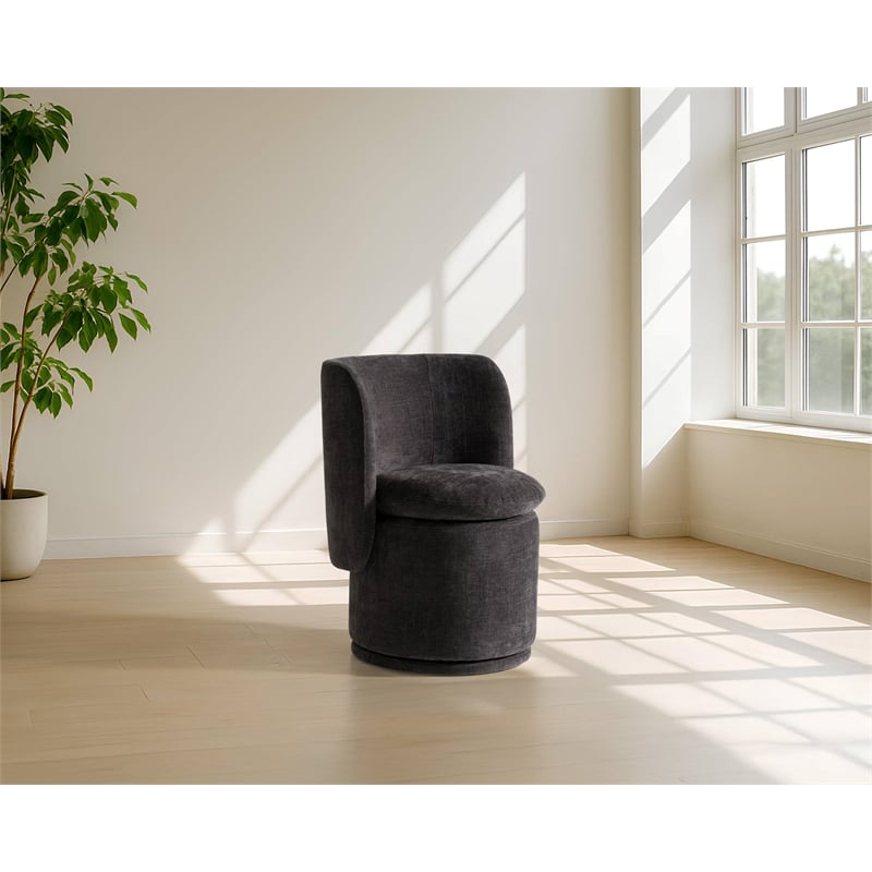 Pemberly Row Modern Swivel Dining Chair in Dark Gray Polyester Fabric